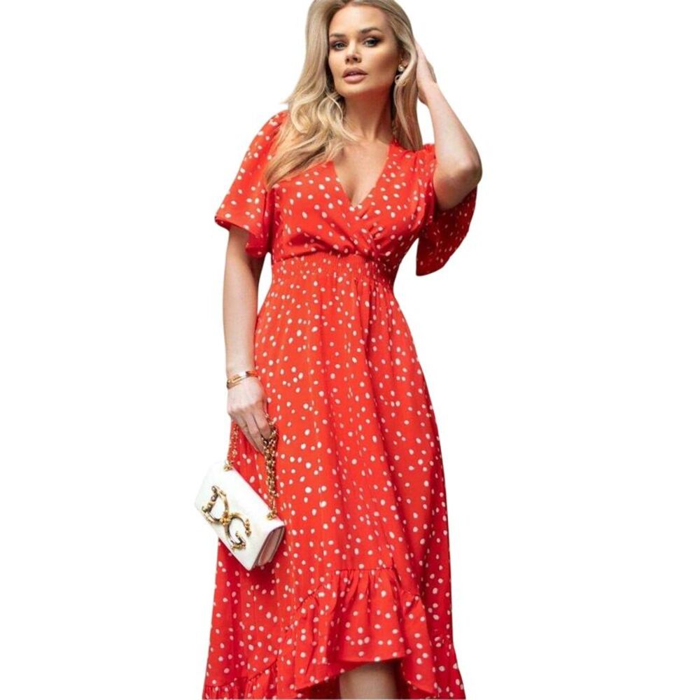 AX Paris Womens/Ladies Polka Dot High Low Hem Party Midi Dress / Red